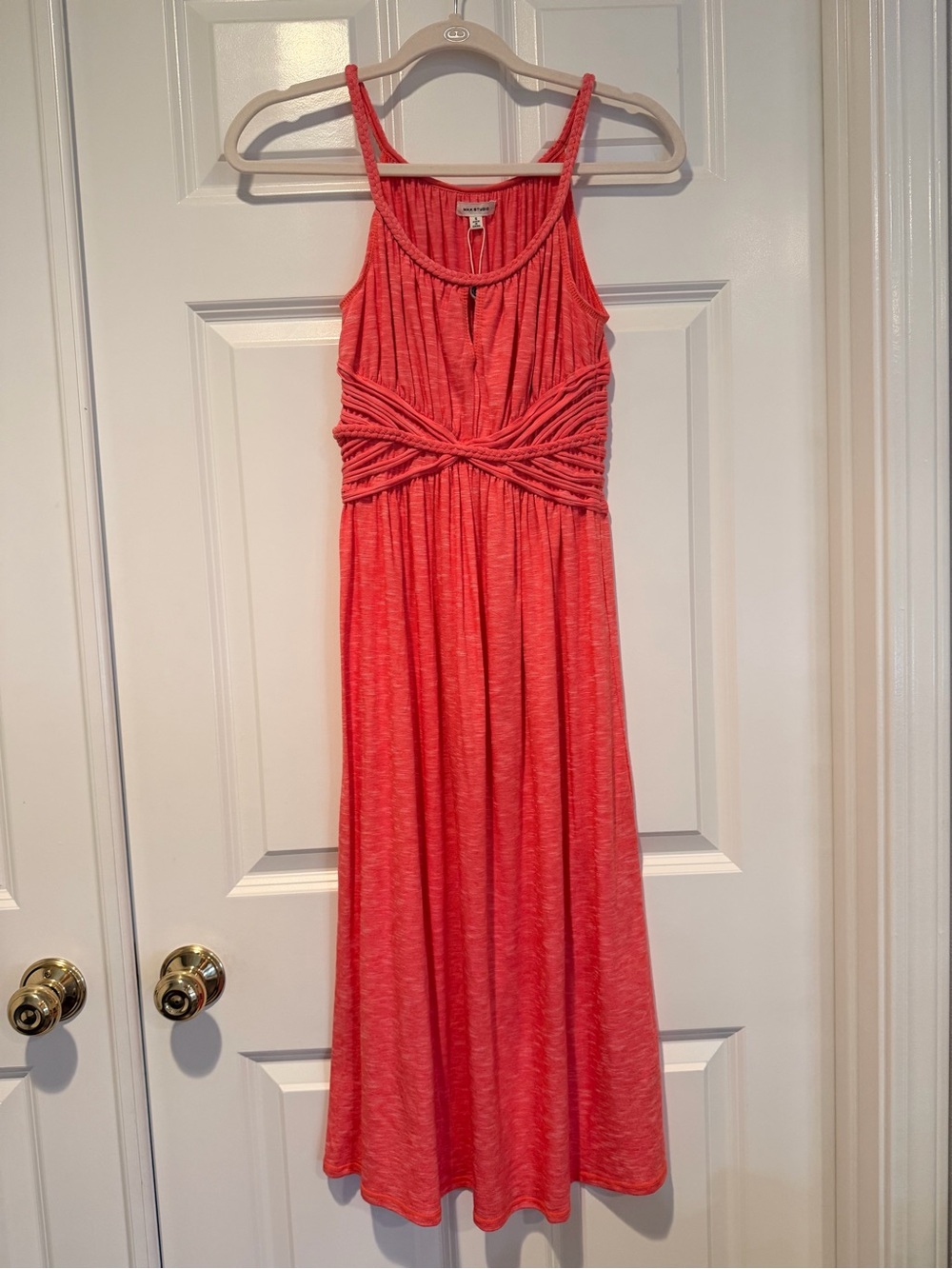 Max Studio Coral-Pink Braided Strap MIDI Dress